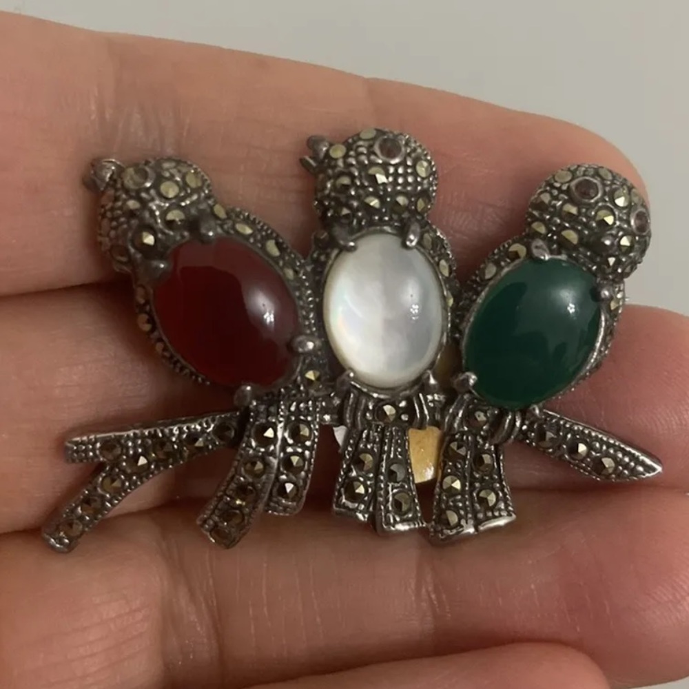 Vintage Sterling Silver Three Birds On A Branch Brooch Pin